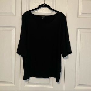 Talbots Solid Black Top with Ruffle Bell Sleeve
